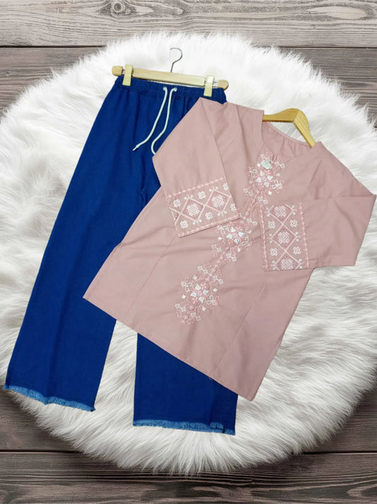 Center Embroidered Top&Jeans