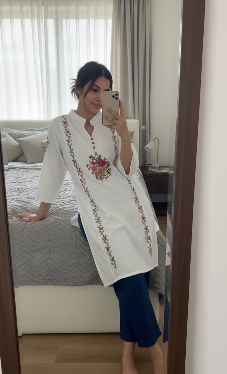 white shirt featuring embroidery 🌸✨D:2030