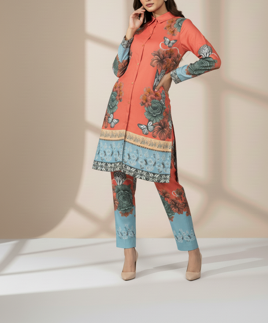 Elegant Printed Flower 2-Piece Co-ord Set Khaddar💖✨